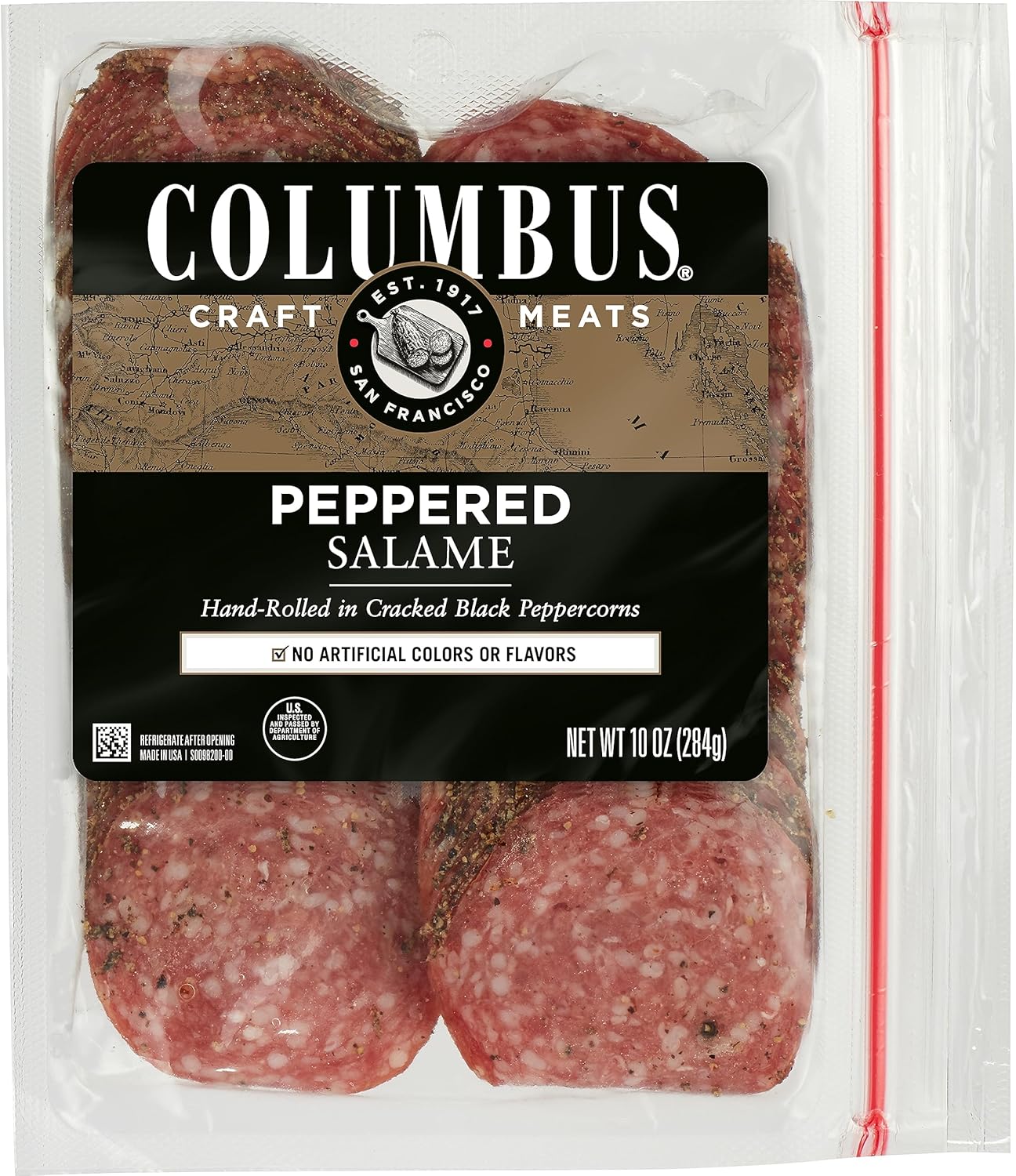 COLUMBUS Sliced Peppered Salame, 10 Oz, Authentic and Spicy Italian Flavor, Perfect for Charcuterie and Snacking