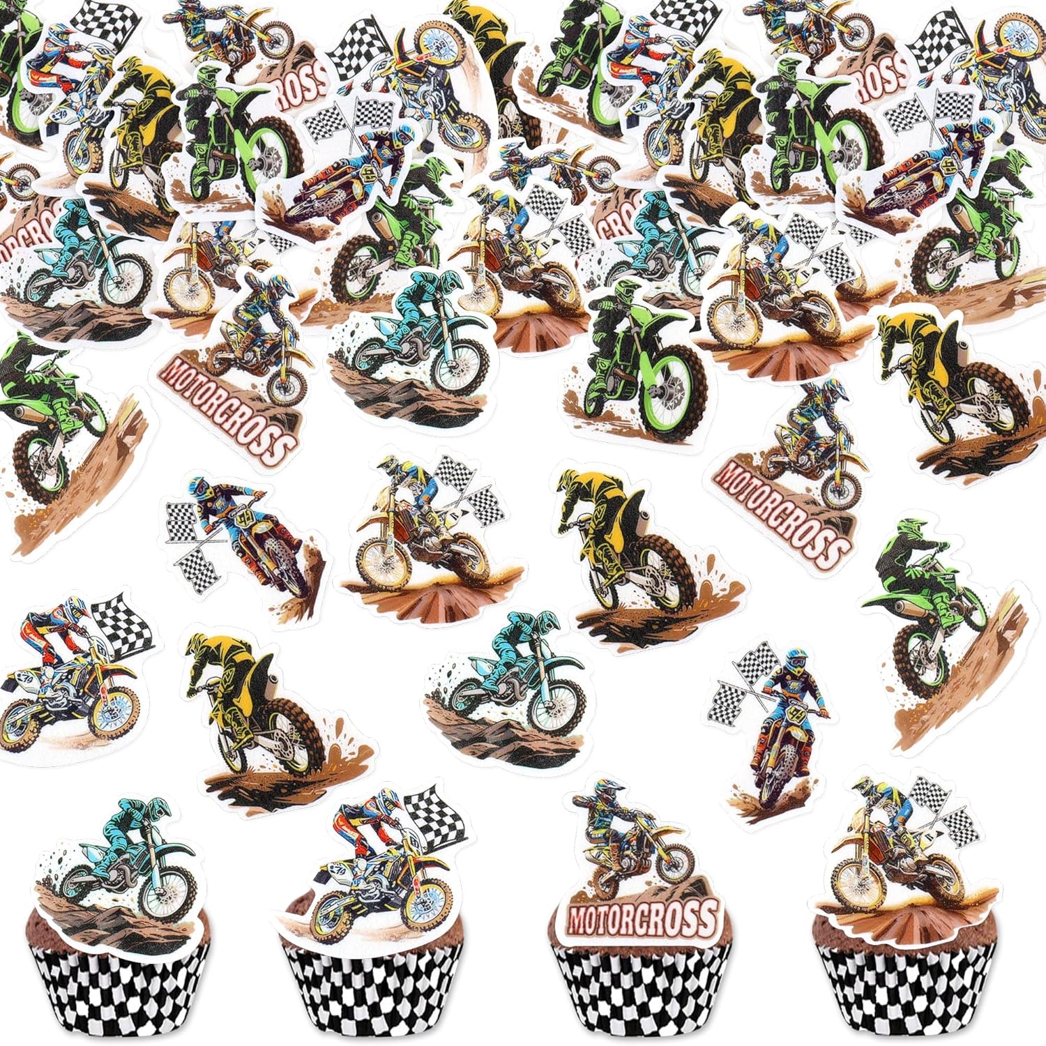 40pcs Edible Motorcycle Cupcake Toppers Motocross Dirt Bike Party Cupcake Toppers, Motorcycle Sport Theme Birthday Motocross Cake Decor