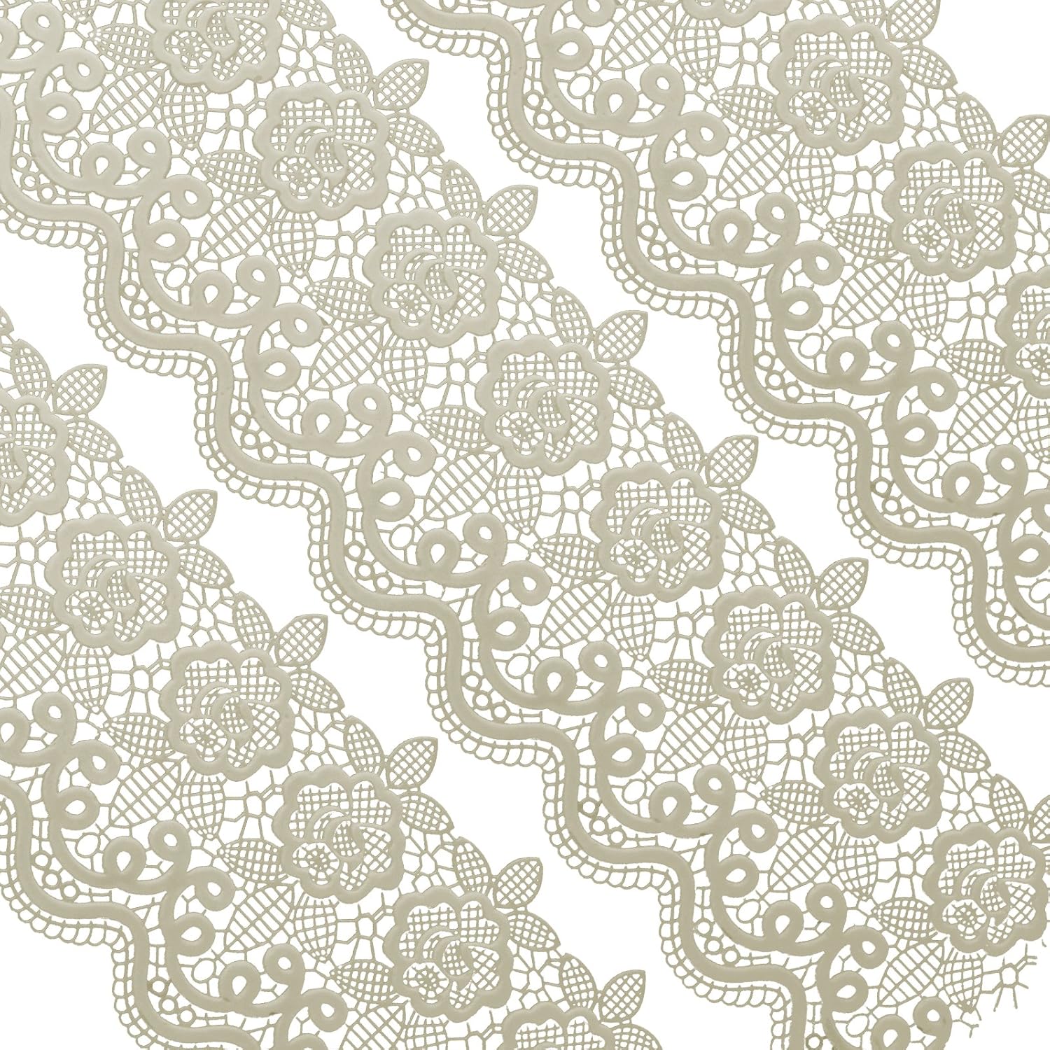 Funshowcase Large Pre-Made Ready to Use Edible Cake Lace Floral Medallion Scallop Ivory White 12-inch 10-piece Set