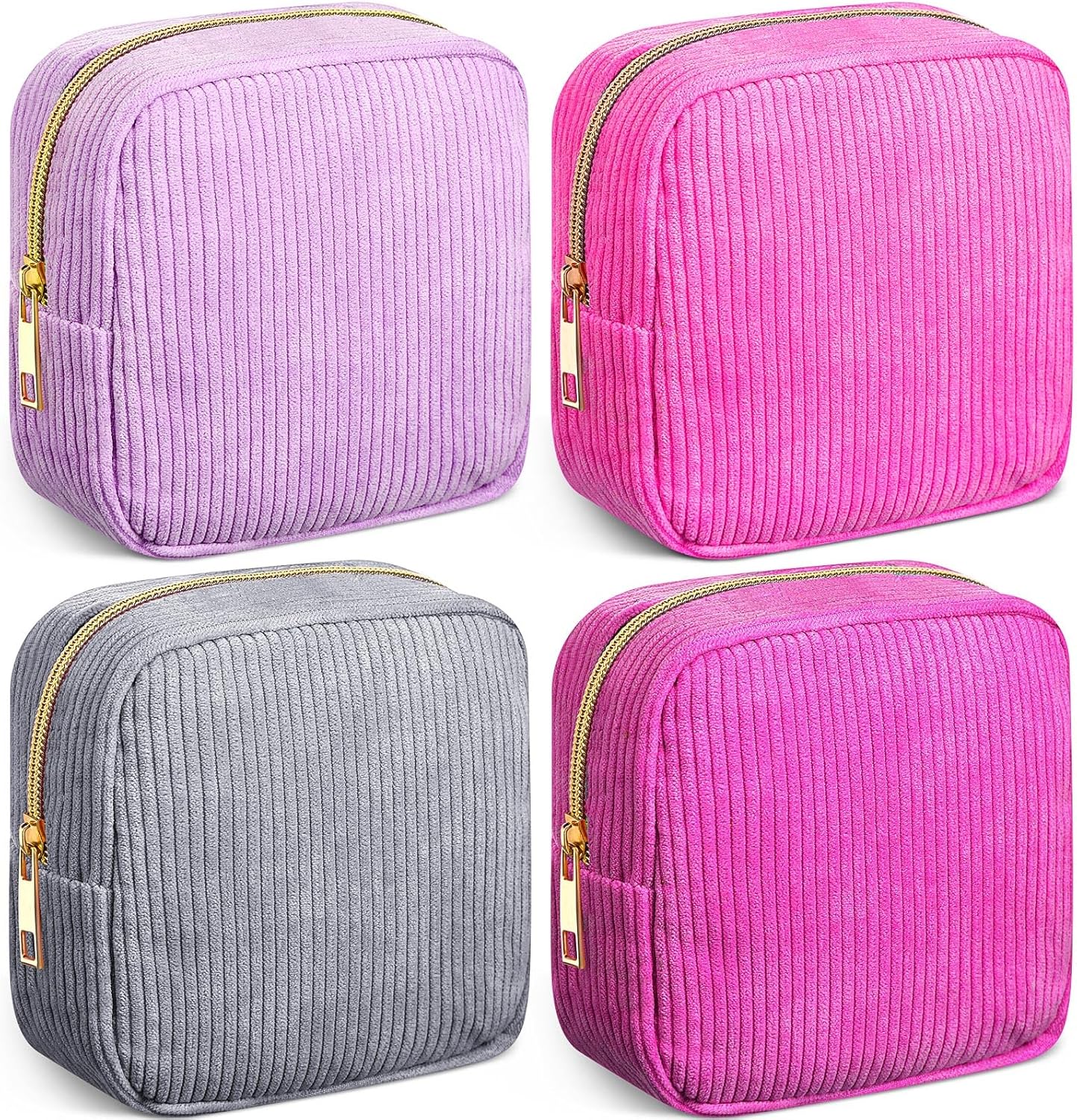 4 Pcs Sanitary Napkin Storage Bag Pink Corduroy Period Bag for Gift School Teen Mini Makeup Preppy Cosmetic Wallet Set for Women Teacher Portable First Period Cute Pad Pouch with Zipper