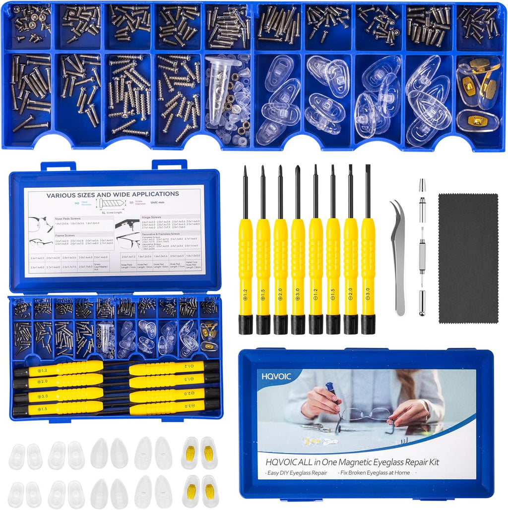 Upgraded All-in-One Magnetic Eyeglass Repair Tool Kit with Screws, Glasses Fixing Kit with Precision Screwdriver Set, Eyeglass Nose Pads and Tweezer for Travel, Gift, Christmas