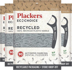 Plackers Ecochoice Activated Charcoal Recycled Dental Flossers, 90 Count (Pack of 4)
