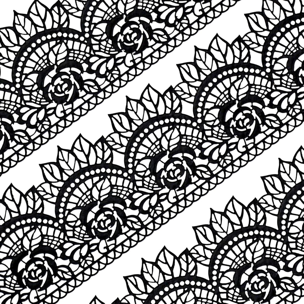 Large Pre-Made Ready to Use Edible Cake Lace Rose Scallop Black 14-inch 10-piece Set