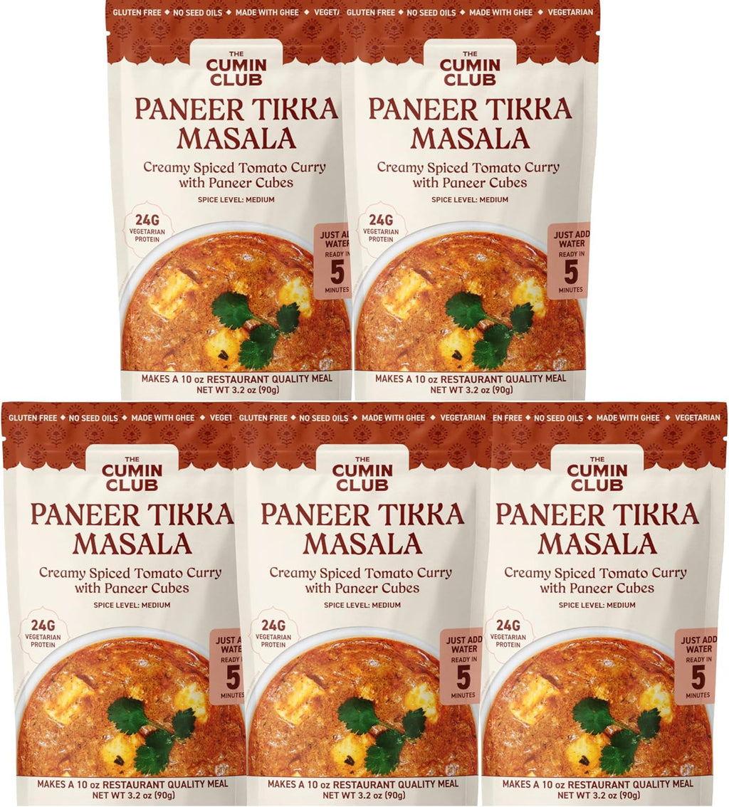 The Cumin Club's Instant Paneer Tikka Masala - Authentic Indian Meal with Regional Flavors, Ready to Eat in Just 5 Minutes - Pack of 5 Pouches for Convenient and Delicious India Cuisine at Home