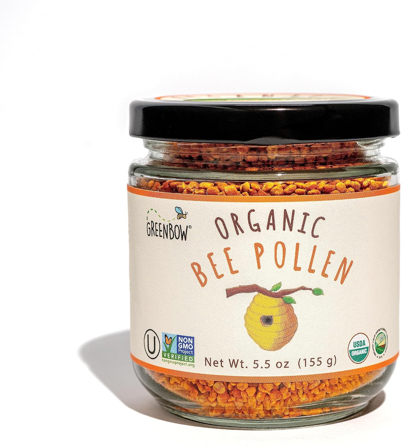 Greenbow Organic Bee Pollen - 100% USDA Certified Organic, Non-GMO, Halal, Kosher Certified, Certified GMP, Pure & Natural Bee Pollen - Superfood Packed with Proteins, Vitamins & Minerals - Gluten Free - 155g