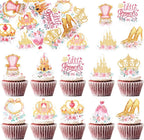 60 Edible Princess Cupcake Toppers Wafer Paper Elegant Princess Dress Castle High Heels Jewelry Cupcake Picks for Birthday Party Cake Decorations Supplies