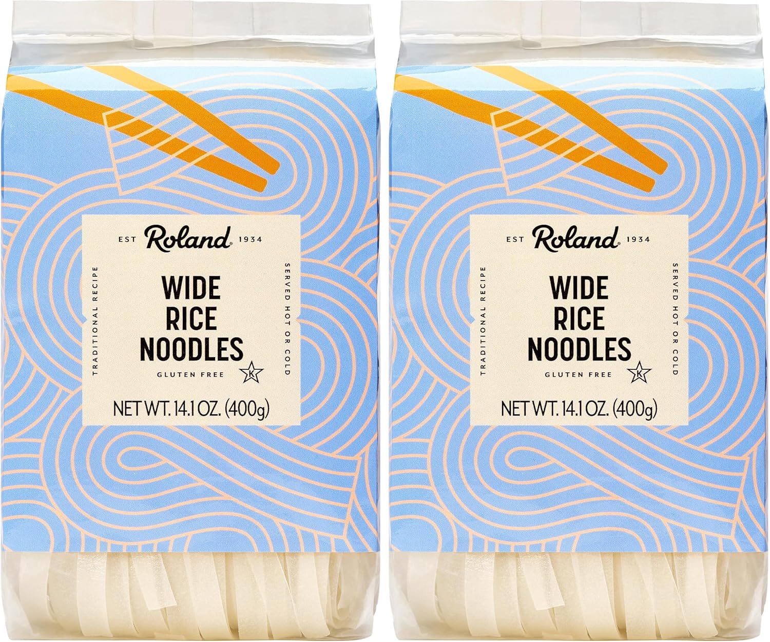 Roland Foods Wide Rice Noodles,Specialty Imported Food,14.1 Ounce Bag,(Pack of 2)