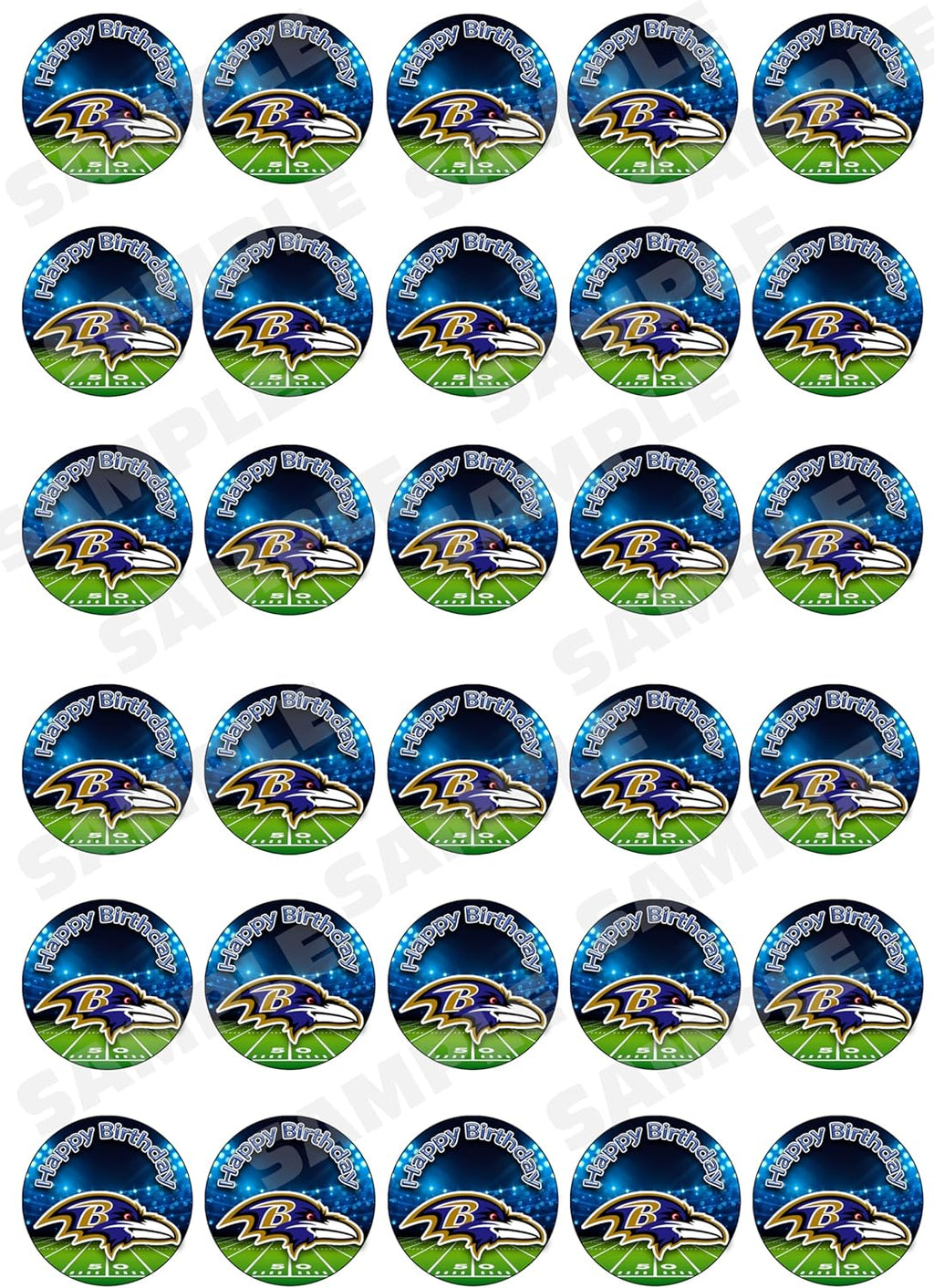 30 x Edible Cupcake Toppers – Baltimore Football Team Themed Collection of Edible Cake Decorations | Uncut Edible on Wafer Sheet