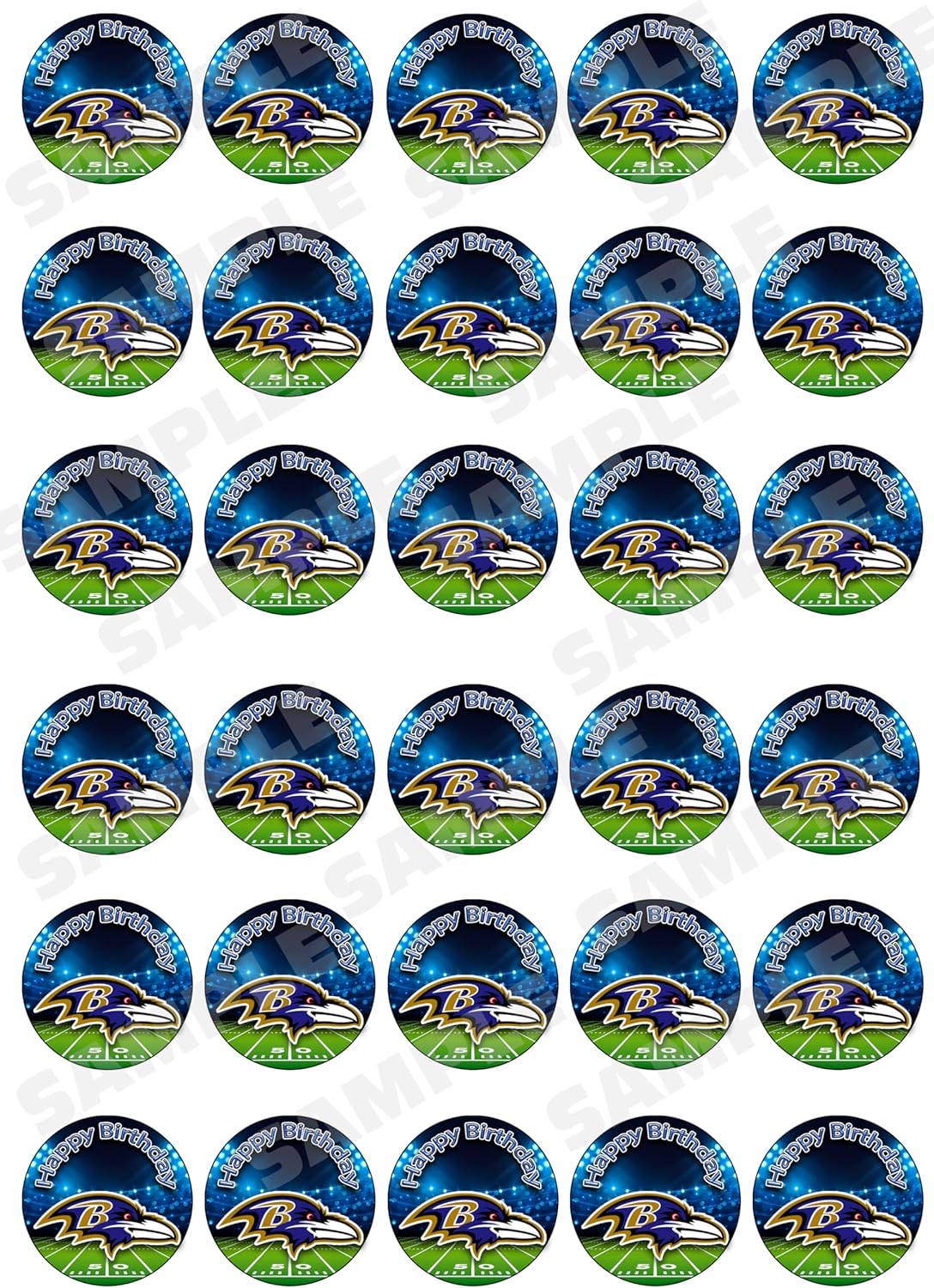 30 x Edible Cupcake Toppers – Baltimore Football Team Themed Collection of Edible Cake Decorations | Uncut Edible on Wafer Sheet