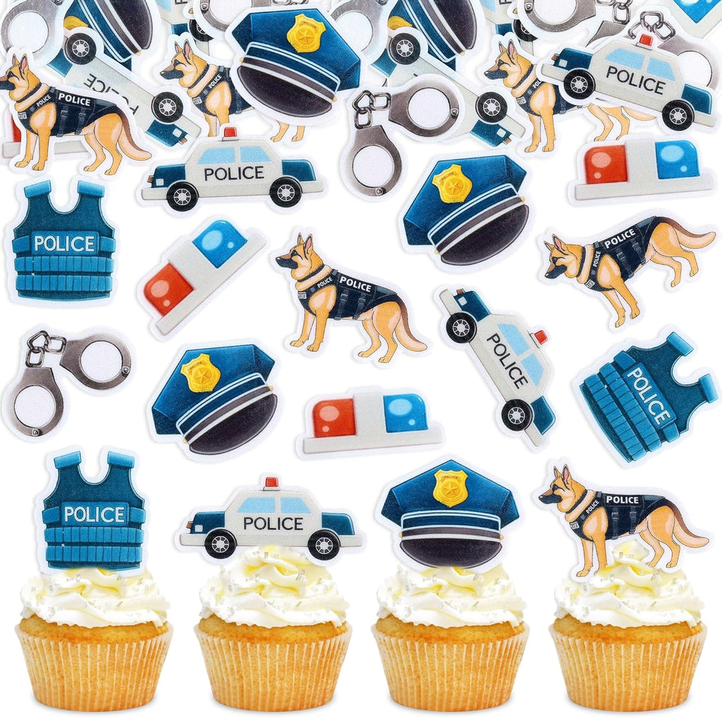 42 Pcs Edible Police Cupcake Toppers Boy Girl Birthday Party Decorations role play party cake Decorations Kids Adults Birthday Party Supplies