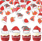 64 PCS Edible Merry Christmas Cupcake Toppers Wafer Paper Santa Claus Hat Cupcake Picks Edible Elf Hat Christmas Cupcake Decorations for Xmas Theme New Year Holiday Party Cake Decorations Supplies