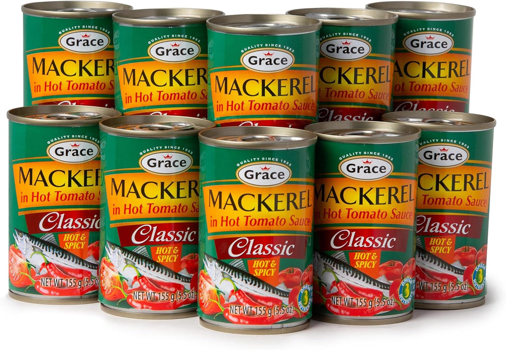Grace Hot & Spicy Mackerel in Tomato Sauce 5.5oz - 10 Pack Canned Mackerel