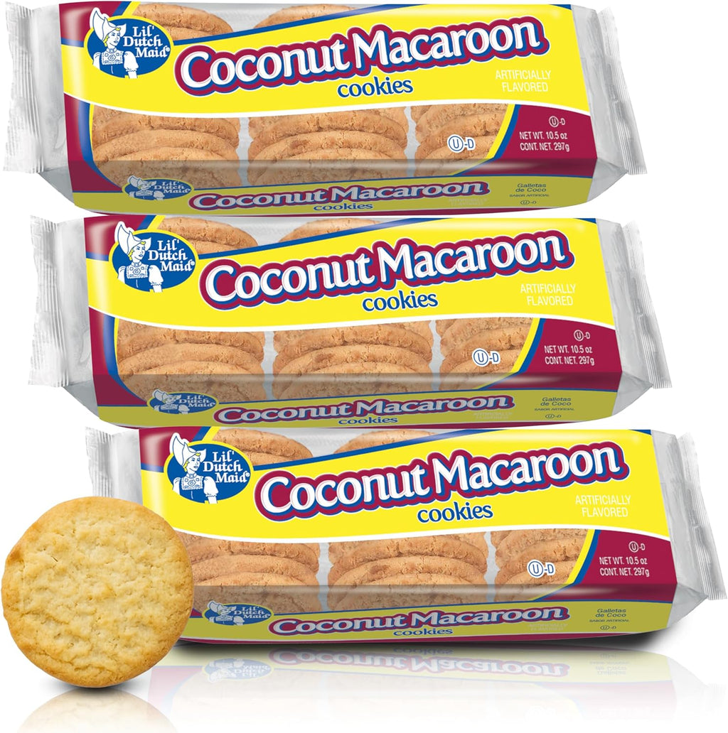 Lil Dutch Maid Coconut Macaroon Cookies | 10.5 oz (Pack of 3) | Sweet Coconut Macaroon Snack Cookies with Classic Flavor