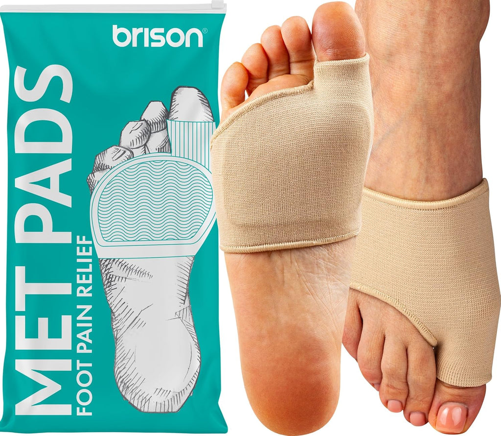 Brison Podiatrist-Designed Metatarsal Pads for Women & Men - Ball of Foot Cushions for Pain Relief Gel Sleeves from Metatarsalgia Morton’s Neuroma - 2 Pairs(Beige, Medium)