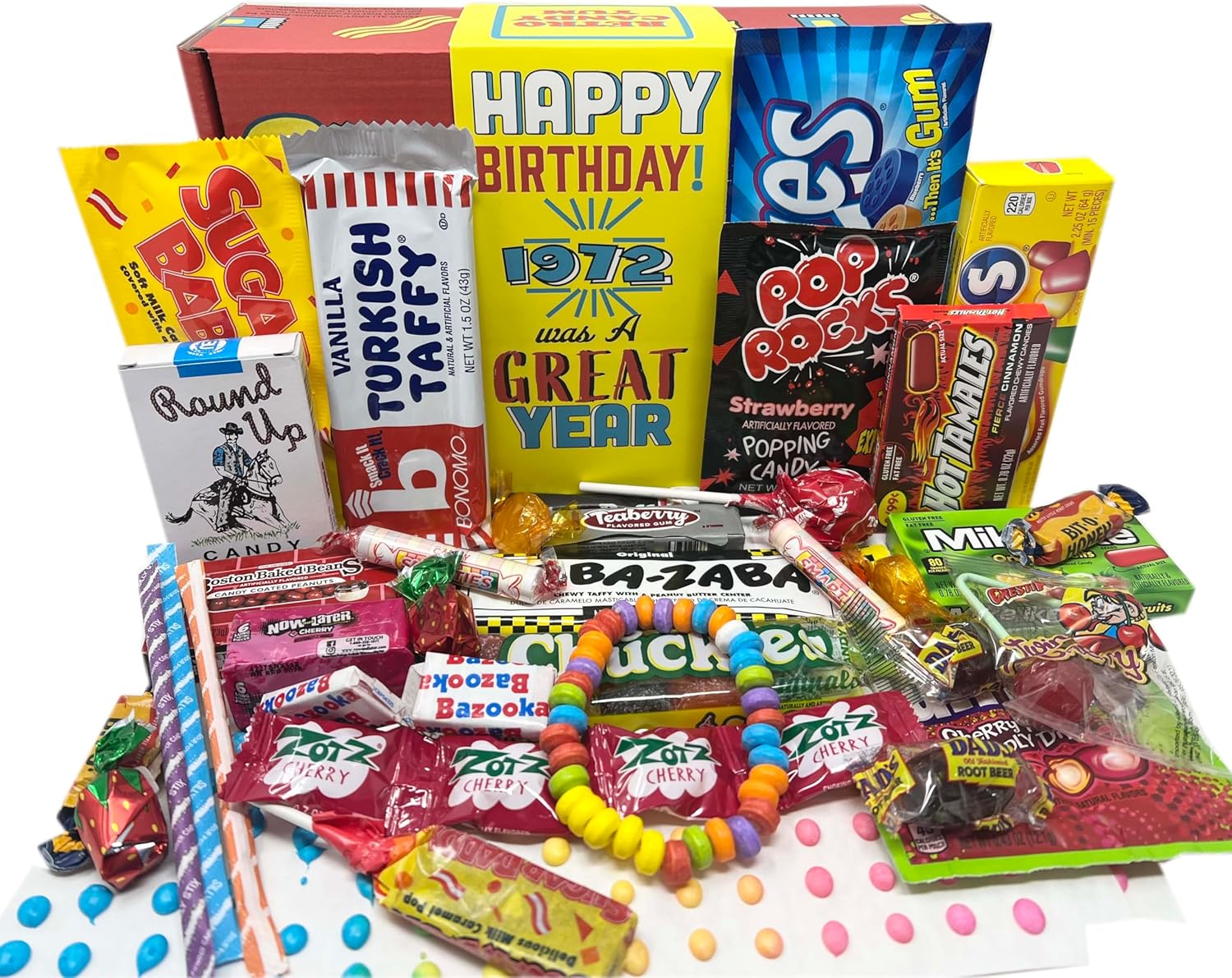 RETRO CANDY YUM ~ 1972 54th Birthday Gift Box of Nostalgic Retro 70s Candy Mix from Childhood for 54 Year Old Man or Woman Born Back in 1972 Jr