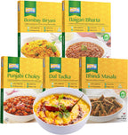 Ashoka Authentic Indian Meals 1932, Vegan Sampler Pack, Kosher Certified, Ready to Eat Meal Kit, All-Natural Microwave Friendly, Great for Hiking & Camping, Gluten-Free, No Preservatives, Pack of 5