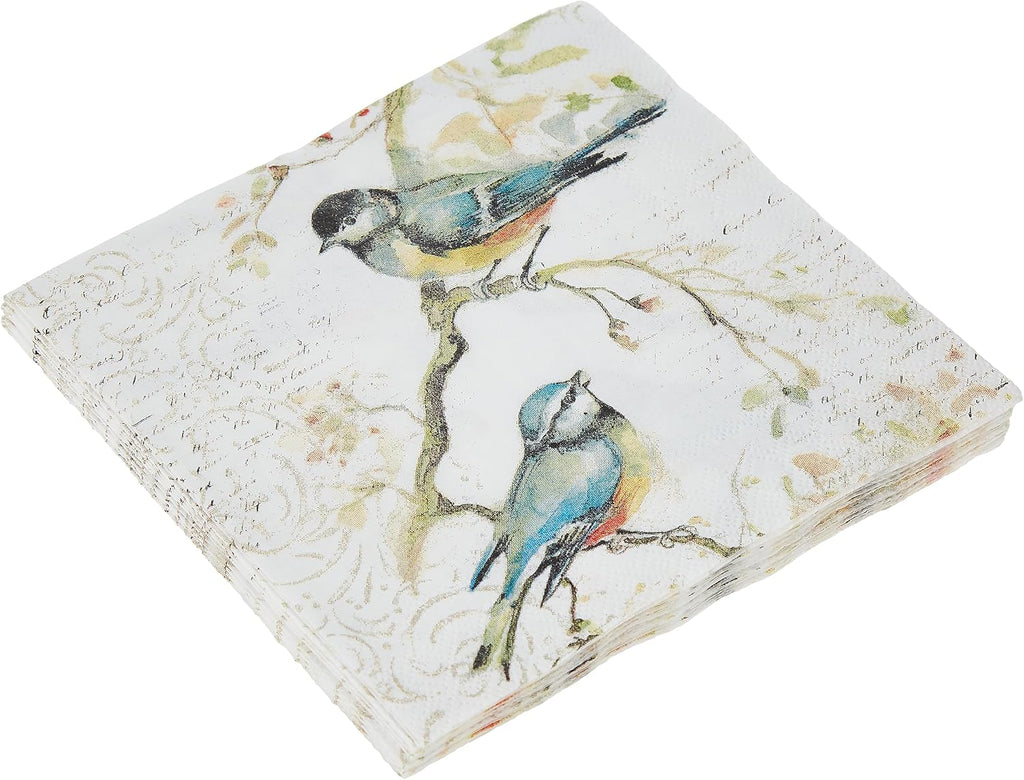 Boston International C811100 IHR Cocktail Beverage Paper Napkins, 5 x 5-Inches, Happy Little Titmice