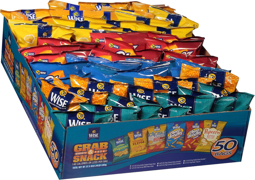 Wise Snacks Grab and Snack Chips Original Mix Variety Bulk Snack for Fun and Tasty Snacking 0.75 Ounce, 50 Count Gluten Free, 0g Trans Fat, No Preservatives