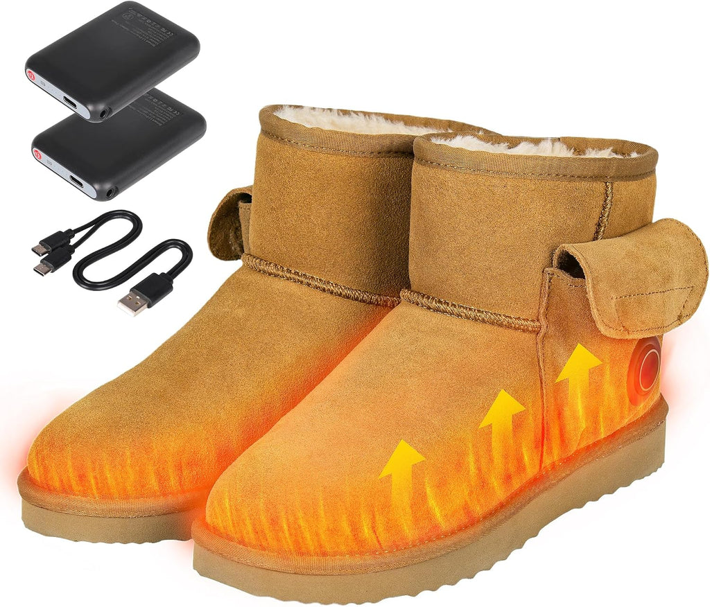 Heated Boots for Women & Men, Waterproof Winter Heated Shoes with 5000mAh Rechargeable Battery, 3-Level Warming, Electric Foot Warmer for Indoor & Outdoor Use, Heated Slippers for Woman