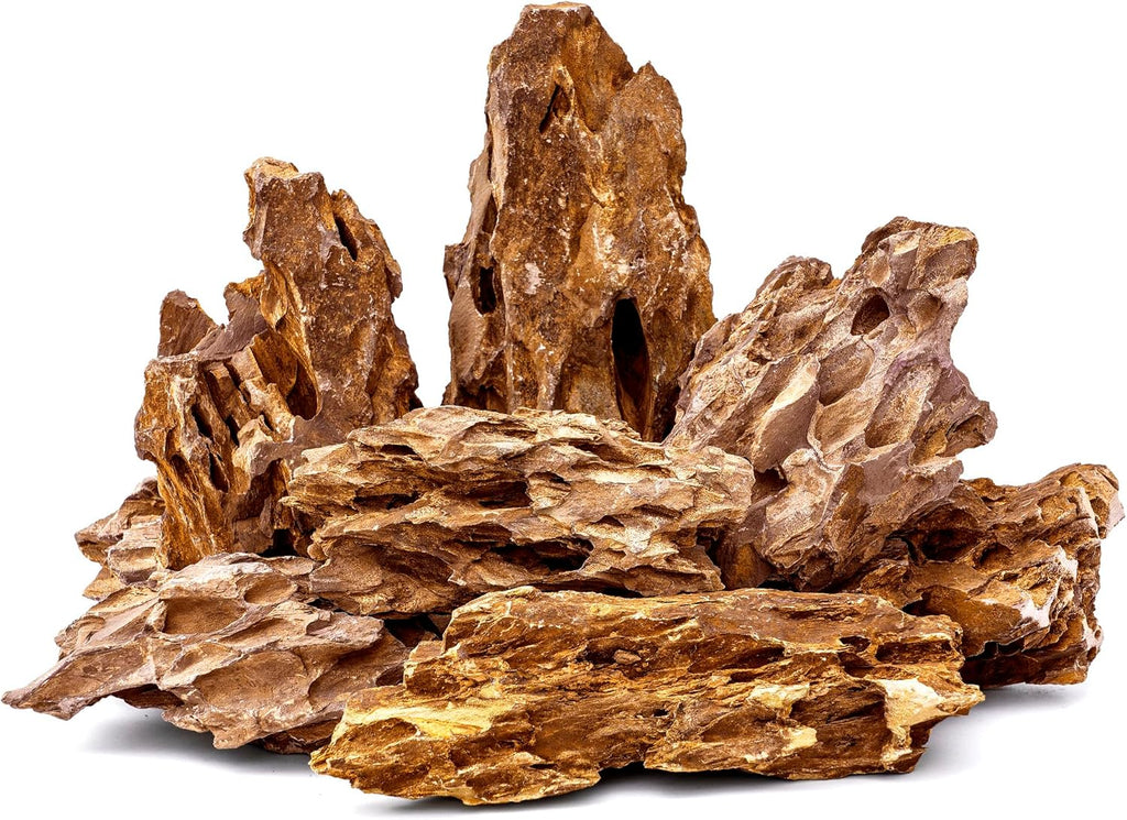 6.1-8.1 Inches Natural Dragon Stone, 6 PCS Large Aquarium Rocks for Aquascaping, Terrariums, Reptile Tanks & Aquarium Décor
