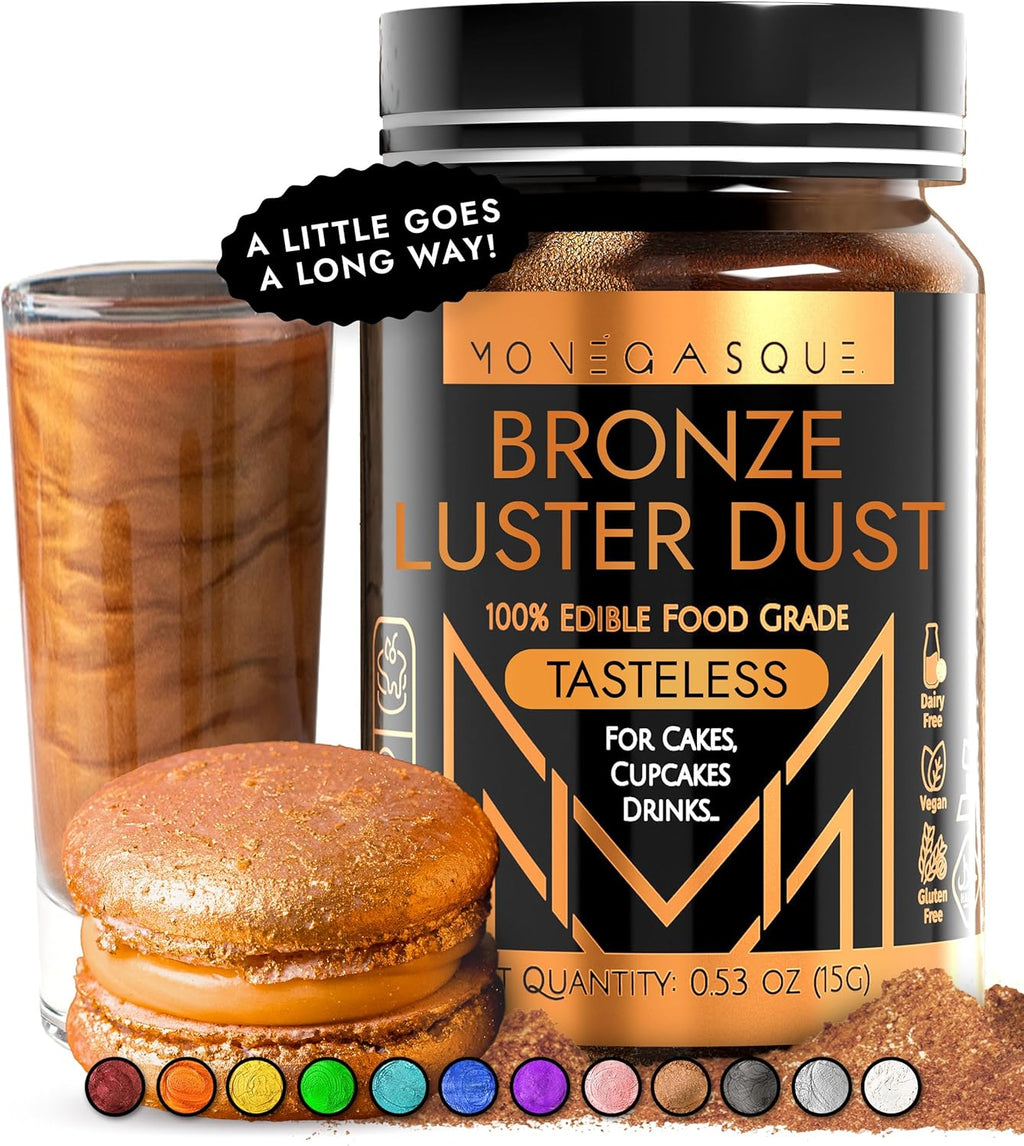 MONÉGASQUE Bronze Edible Glitter for Drinks 15g – Edible Glitter for Cakes & Cocktails – Luster Dust for Cakes, Drinks, & Chocolate Decorations – Cake, Cocktail, & Drink Shimmer - Copper Powder Spray