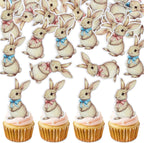 40 Edible Easter Bunny Cupcake Toppers, Rabbit Cupcake Picks, Easter Day Cake Toppers for Easter Theme Spring Birthday Spring Easter Party Cake Decorations