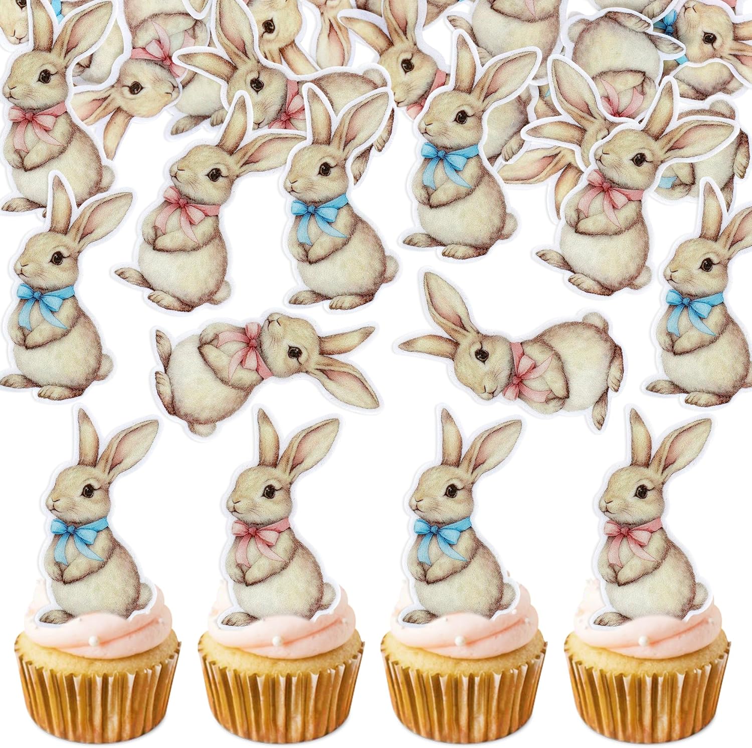 40 Edible Easter Bunny Cupcake Toppers, Rabbit Cupcake Picks, Easter Day Cake Toppers for Easter Theme Spring Birthday Spring Easter Party Cake Decorations