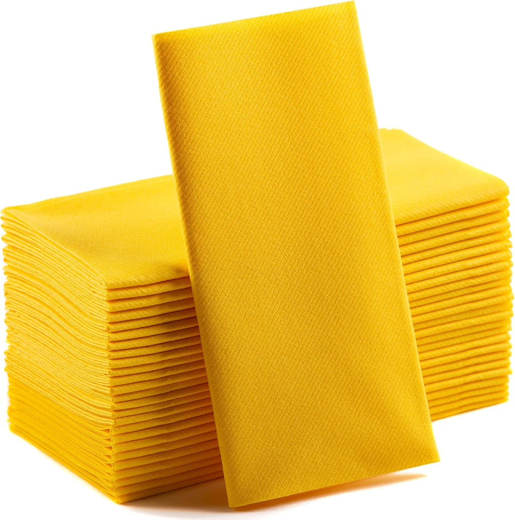 Yellow Paper Napkins | Linen Feel Guest Disposable Cloth Like Dinner Napkins | Hand Towels | Soft, Absorbent, Paper Hand Napkins for Kitchen, Bathroom, Parties, Weddings, Dinners Or Events | 50 Pack