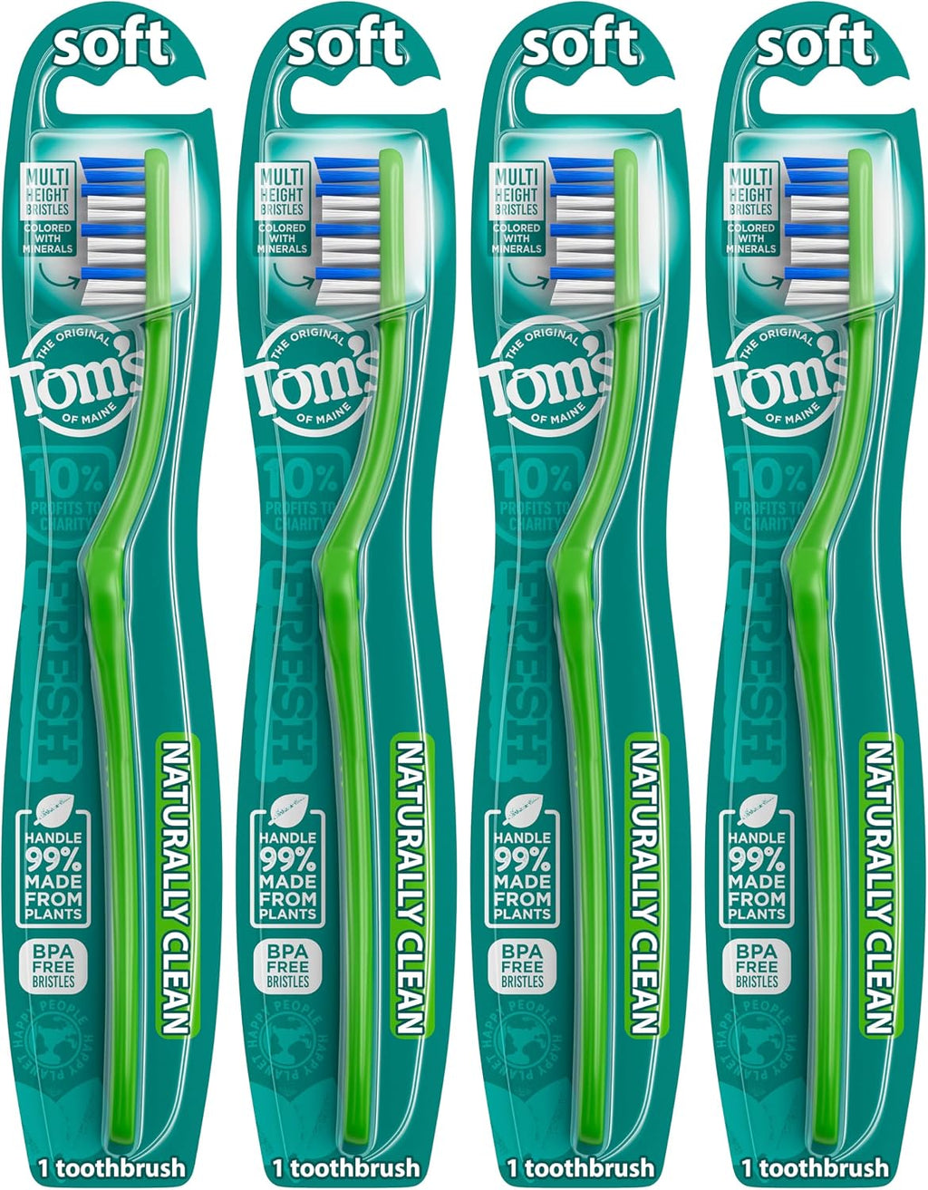 Tom's of Maine Naturally Clean Toothbrush, Soft, 4-Pack
