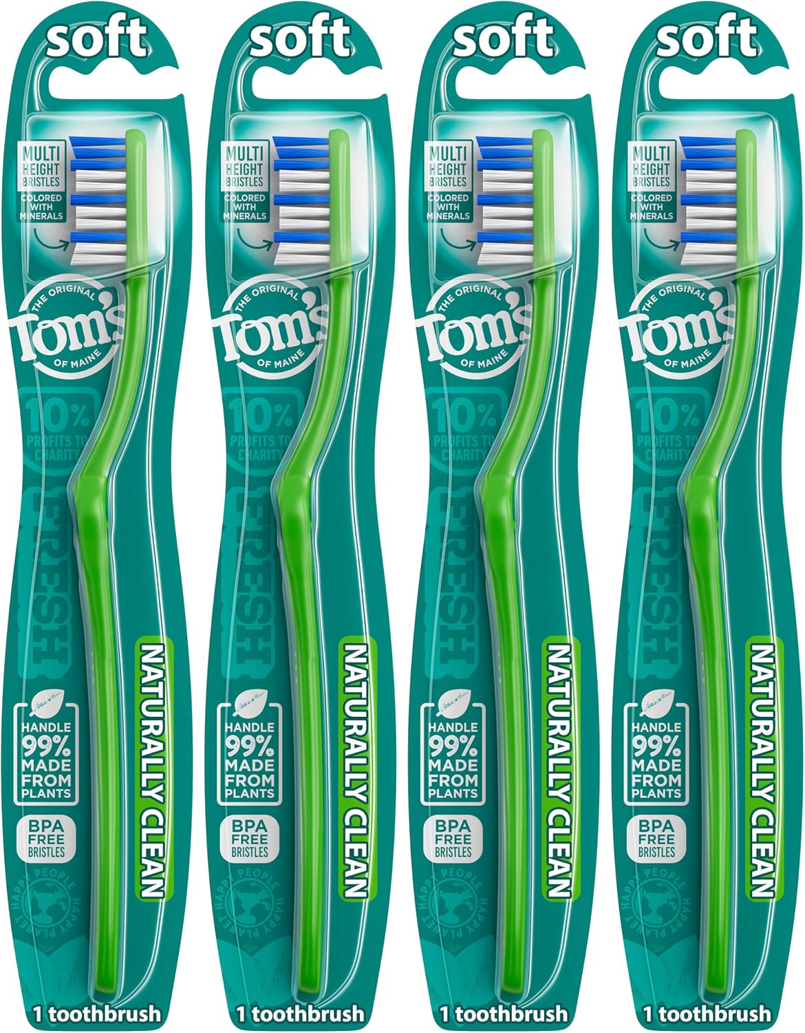 Tom's of Maine Naturally Clean Toothbrush, Soft, 4-Pack
