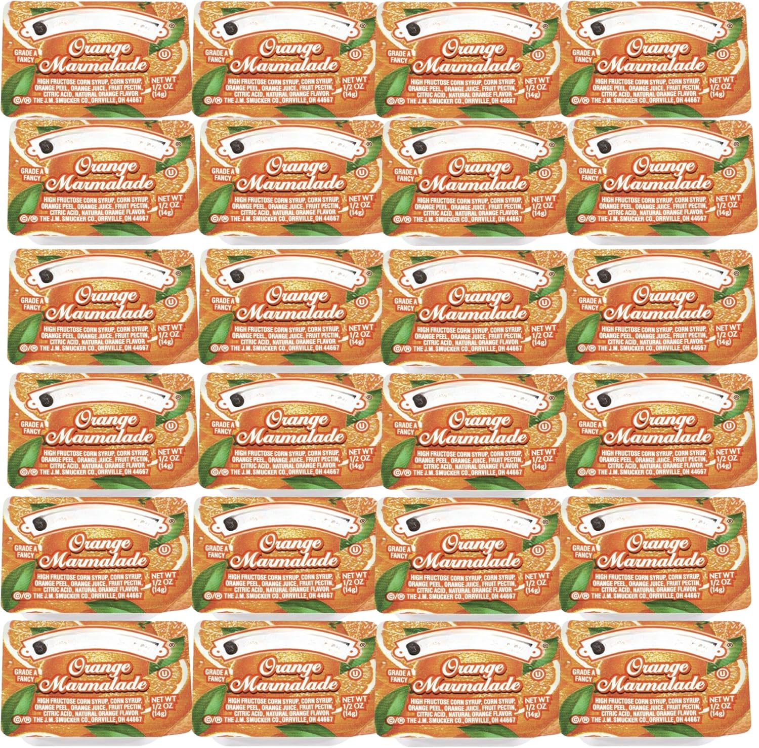 Orange Marmalade, 0.5 oz cups, 30 per case. Real citrus flavor, perfect for hotels, cafés, takeout, and breakfast. Single-serve, hygienic, and easy to use.