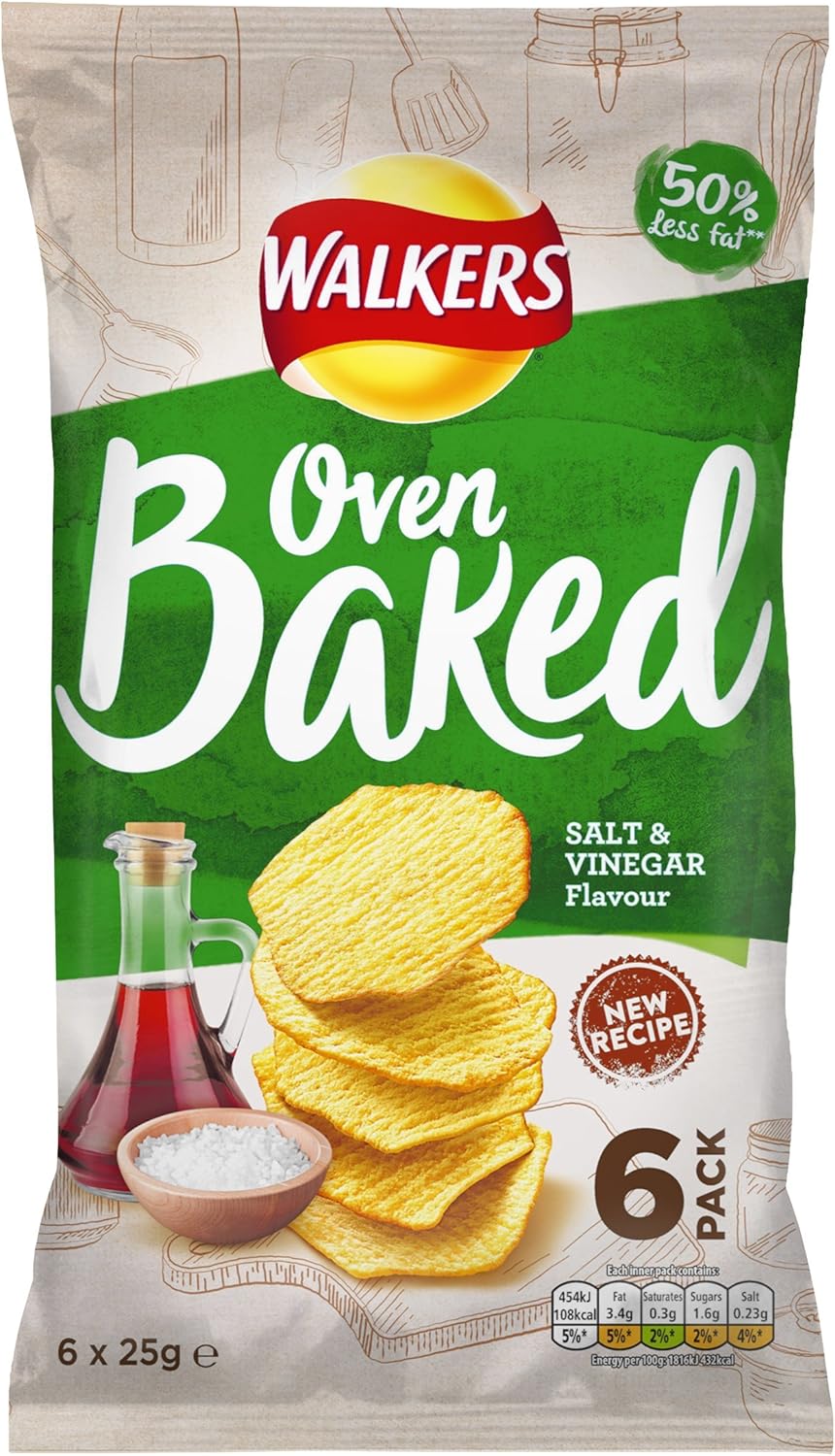 Walkers Baked Salt and Vinegar Crisps 6 Pack 150g