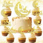 LaVenty Ramadan Cake Topper Gold Eid Cake Decorations Supplies Moon Stars Cake Cupcake Food Decor for Mubarak Decorations