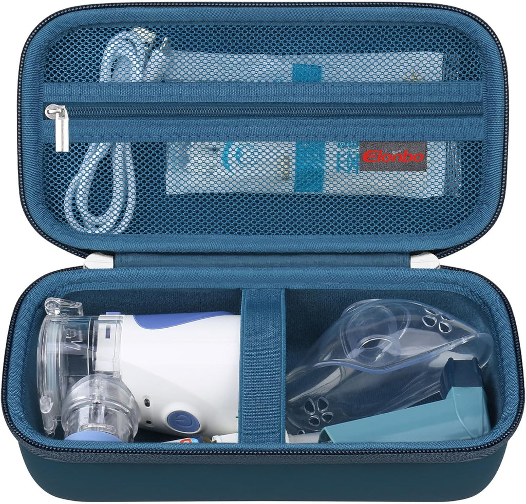 Elonbo Carrying Case for Portable Handheld Inhaler Nebulizer Machine for Adults and Kids, Asthma Inhaler Travel Case, Handheld Mesh Atomizer Machine Holder, Inhaler Spacer Bag, Dark Blue