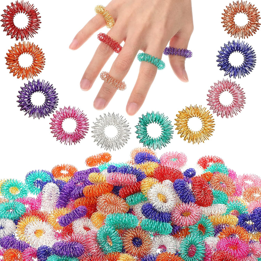 Nuogo 300 Pcs Acupressure Rings Spiky Sensory Finger Rings for Fingers Stress Relief Fidget Sensory Toys for Teens Adults Stress Reliever Massage