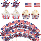 Zhehao 300 Pcs American Flag Patriotic Cupcake Toppers 4th of July Foil Firework Cake Decoration Toothpicks Red Blue White Mini Flags on Stick 250 Anniversary Party Cocktail Food Bar Independence Day
