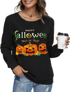Women's Funny Halloween Pumpkin Face Sweatshirt Slouchy Witch Shirt Long Sleeve Pullover Tops for Thanksgiving Gift