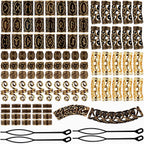 EBANKU 110 PCS Viking Beard Bead, Metal Dreadlocks Beads for Hair Braids Antique Norse Hair Beads with Pull Hair Pin for Hair Braid Bracelet Pendant Necklace DIY Jewelry Hair Decoration (Ancient gold)