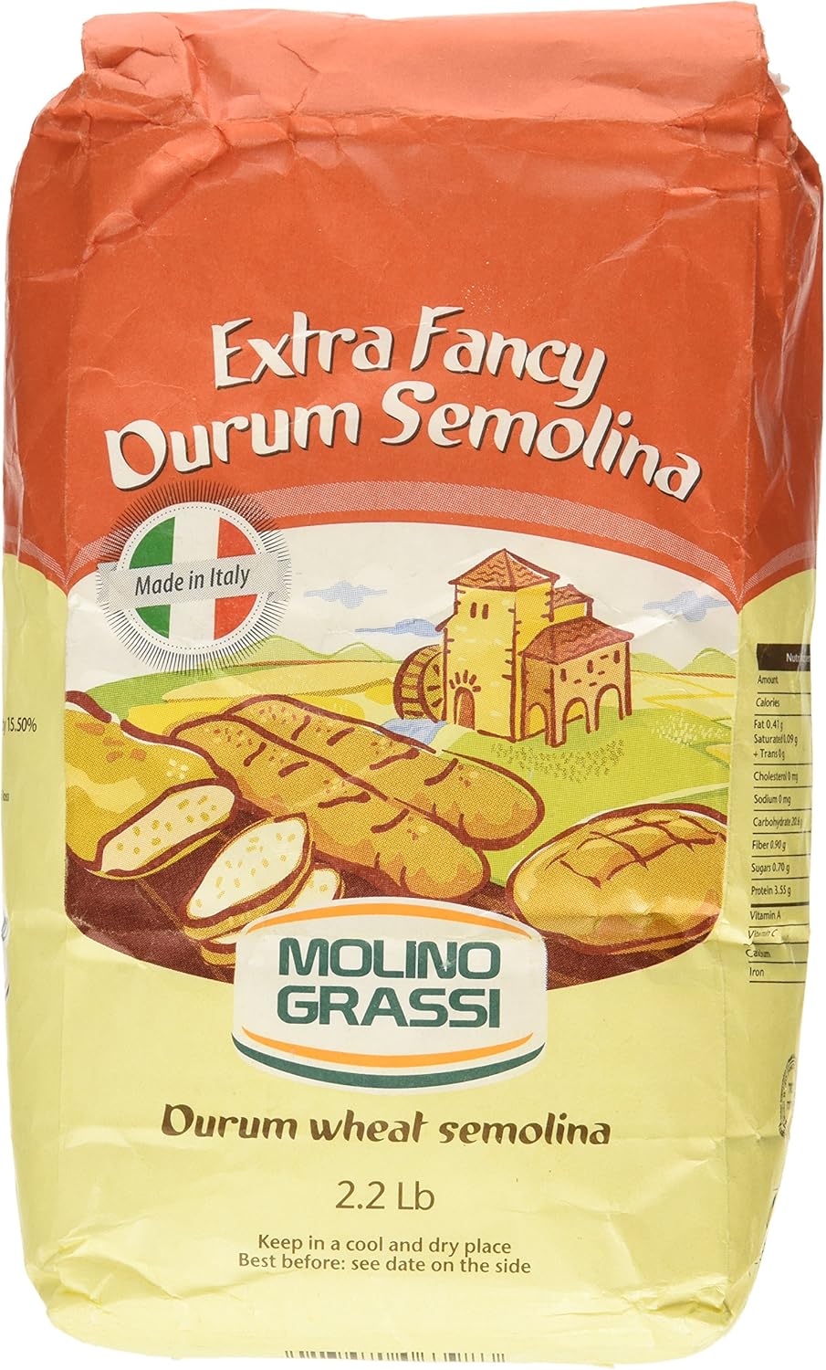 Molino Grassi Extra Fancy Durum Wheat Semolina Flour, 2.2 lbs