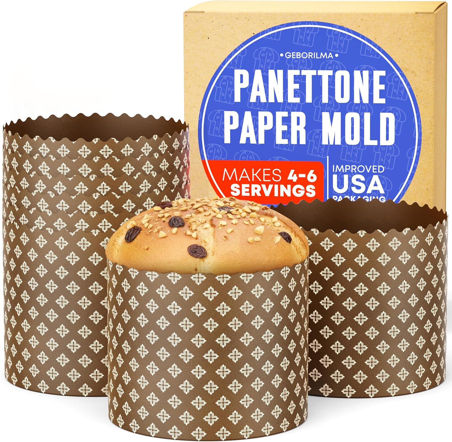 Durable Panettone Paper Mold Large - 20 oz Disposable Panettone Pan for Cake and Bread - 5 in Panettone Molds for Baking 550 g - Easter Bread Paper Mold Paska 6 pack