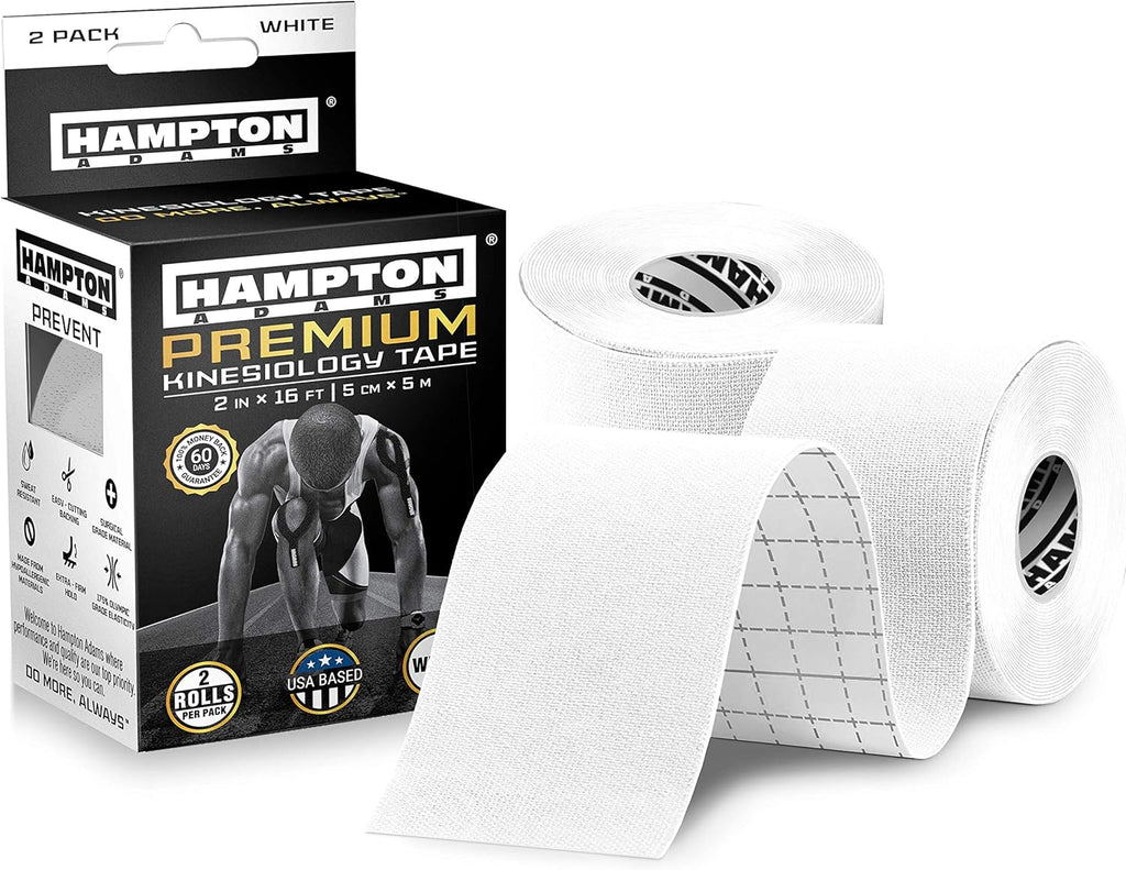 Hampton Adams | As Seen on Shark Tank | Elastic Kinesiology Tape (2-Pack) | Uncut Athletic Tape Supports & Protects Muscles Knees Shoulders & Plantar Fasciitis | Waterproof Hypoallergenic (White)