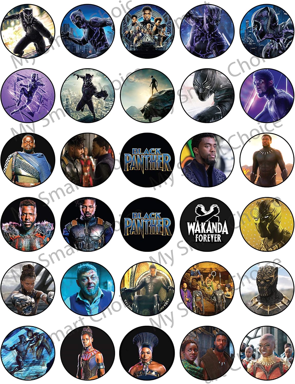 30 x Edible Cupcake Toppers Themed of Jungle Warrior Panther Collection of Edible Cake Decorations | Uncut Edible on Wafer Sheet