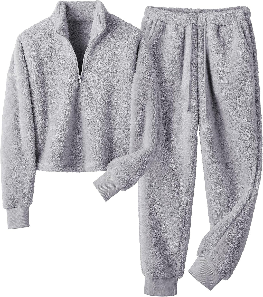 Womens Winter Pajamas Sets Soft Comfy Fleece Pullover Sherpa Pants Fuzzy 2 Piece Pjs Set Cute Warm Loungewear