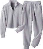 Womens Winter Pajamas Sets Soft Comfy Fleece Pullover Sherpa Pants Fuzzy 2 Piece Pjs Set Cute Warm Loungewear