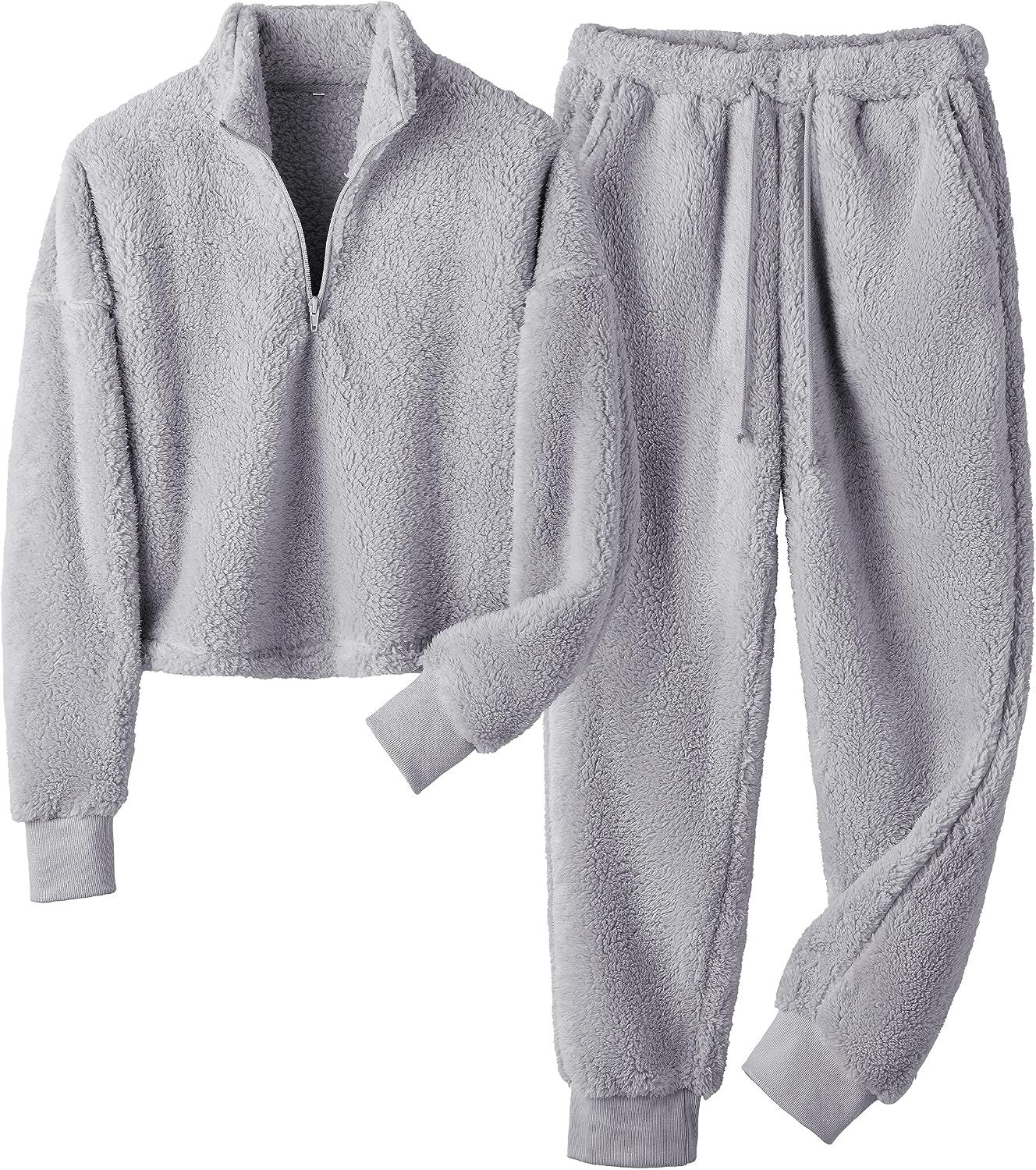 Womens Winter Pajamas Sets Soft Comfy Fleece Pullover Sherpa Pants Fuzzy 2 Piece Pjs Set Cute Warm Loungewear