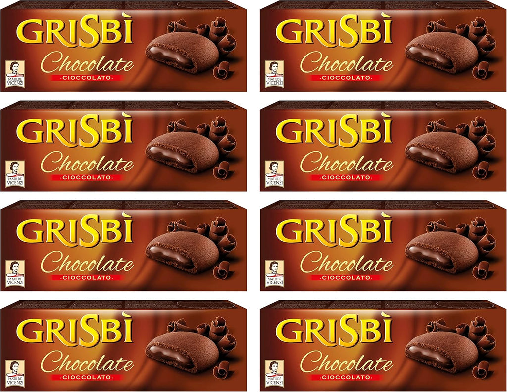 Vicenzi: "Grisbi Chocolate" Italian Shortcrust Biscuits filled with Chocolate Cream * 5.3 Ounces (150g) Package (Pack of 8) * [ Italian Import ]