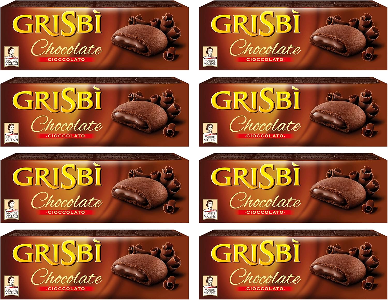 Vicenzi: "Grisbi Chocolate" Italian Shortcrust Biscuits filled with Chocolate Cream * 5.3 Ounces (150g) Package (Pack of 8) * [ Italian Import ]
