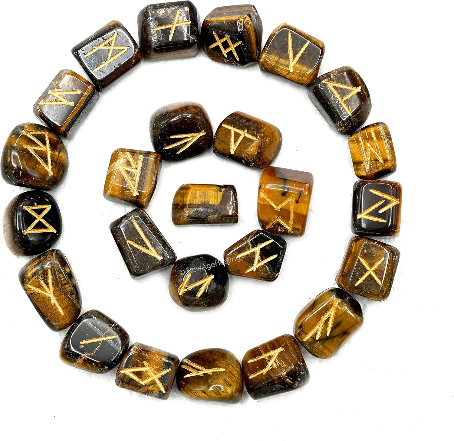 Amazing Gemstone Runes Stone Set with Velvet Pouch and Instruction EBook ~ Elder Futhark Runes Engraved Pagan Viking Symbols for Reiki Healing, Crystal Grid & Energy Balancing (Tiger Eye)