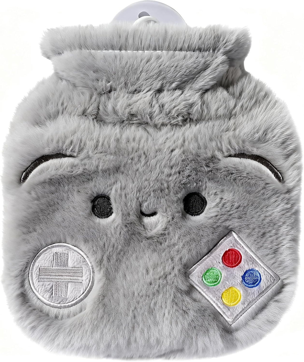 Rubber Hot Water Bottles Pain Relief with Cute Faux Fur Cover Women Kids Child Game