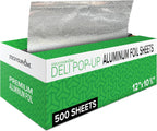 500 Count Pre-Cut Deli Aluminum Foil Sheets, 12” Heavy Duty Pop Up Sheets for Restaurant, Disposable Foil Sheets for Food, Tin Sheets for Burrito, Hot Dog or Sandwich, Stock Your Home